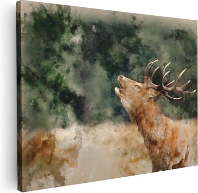 Artaza Canvas Schilderij Hertenkop Met Gewei - 40x30 cm - Klein - Wanddecoratie Woonkamer - Muurdecoratie Hert - Kamer Accessoires