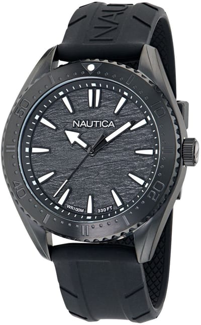 Nautica Nct Windward Quartz Analoog Horloge Zwart Kast: 100% Roestvrij Staal | Armband: 100% Siliconen 46 mm NAPWWS603, NAPWWS604