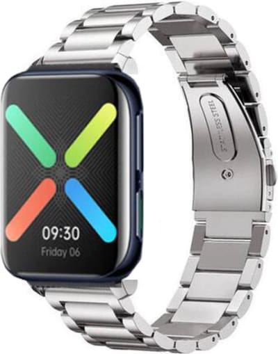 Stalen Smartwatch bandje - Geschikt voor Oppo Watch stalen band - zilver - Strap-it Horlogeband / Polsband / Armband - Oppo 41mm