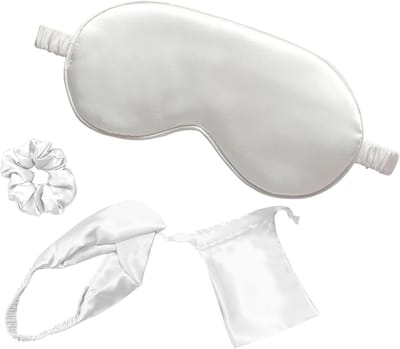 Slaapmasker-set met zijden oogmasker, oordopjes en scrunchie voor ultieme ontspanning en reizen