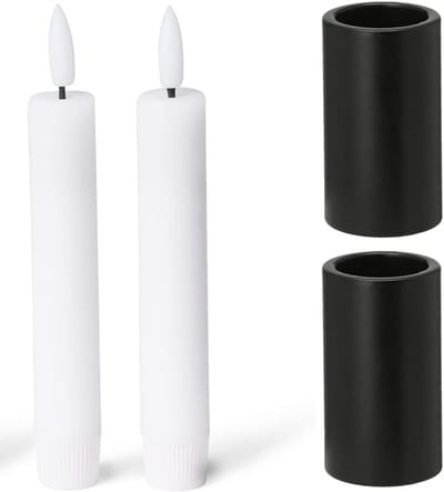 Set van 2 magnetische kaarsenhouders, stokkaarsen, tafelkaarsen ZWART 2,8 x 7,5 cm met LED-kaarsen, elektrisch, op batterijen, kersttafeldecoratie, scandic chic, kerstkaarshouder