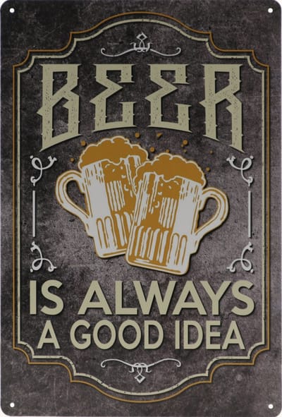 Wandbord – Bier goed idee - Beer - Retro - Wanddecoratie – Reclame bord – Restaurant – Kroeg - Bar – Cafe - Horeca – Metal Sign – 20x30cm