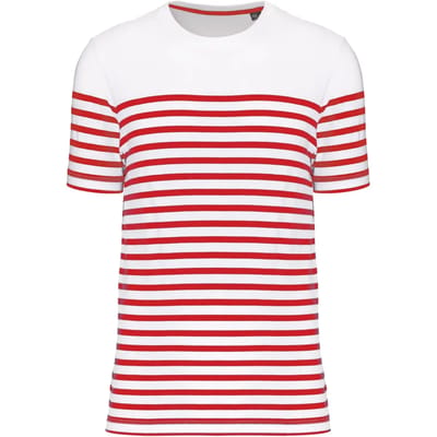 Kariban Marine-t-shirt ronde hals Bio heren K3033 - White / Red Stripe - L