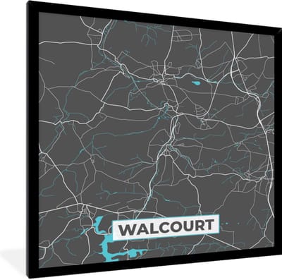 Fotolijst incl. Poster - België – Walcourt – Stadskaart – Kaart – Blauw – Plattegrond - 40x40 cm - Posterlijst