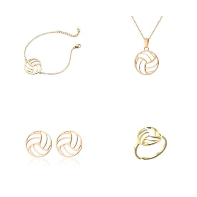 SportPresent® - Sieradenset - Waterpolo - Volleybal - Goudkleur - Armband - Oorbellen - Ketting - Ring - Sport - Team - Teamsport - Kadoset - Bal - Goud - Sportsieraad - Sieraad