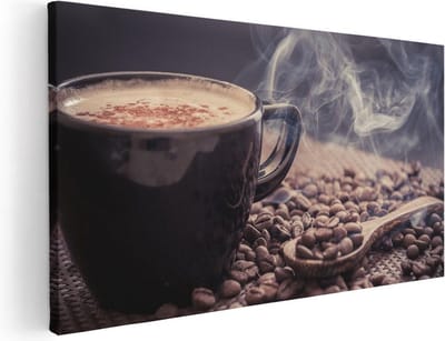 Artaza Canvas Schilderij Koffie - 40x20 cm - Klein - Wanddecoratie Keuken - Muurdecoratie Koffiebonen - Schilderijen Op Canvas Stilleven
