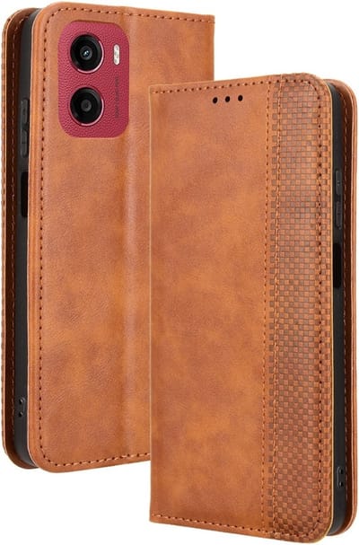 Coverup Hoesje - Geschikt voor Motorola Moto G05 / E15 Hoesje - Coverup Vintage Style Book Case - Bruin
