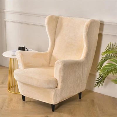 Verdikken Pluche Oorfauteuilhoes Stretch Fauteuilhoezen Afneembaar Wasbaar Elastisch Eénpersoonsbankhoezen met Zitkussenhoes beige