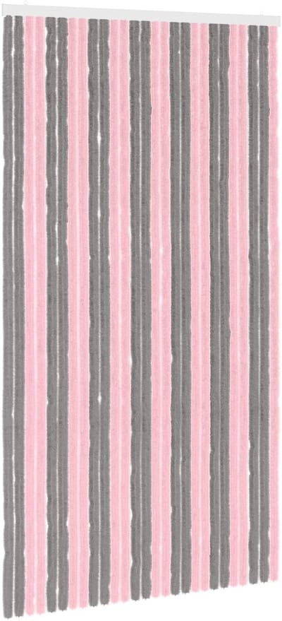 vidaXL - Insecten - Gordijn - Chenille - Zilvergrijs - en - Roze - 118 - x - 220 - cm