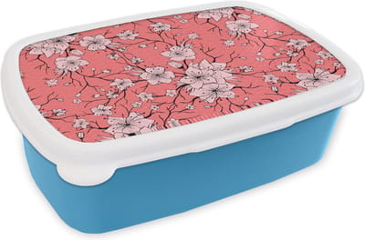 Broodtrommel Blauw - Lunchbox - Brooddoos - Patronen - Bloemen - Japan - 18x12x6 cm - Kinderen - Jongen