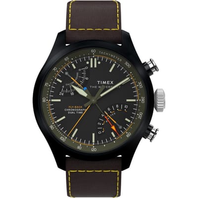 Timex Waterbury Ace Fly-Back TW2Y70100 Horloge - Leer - Bruin - Ø 43 mm
