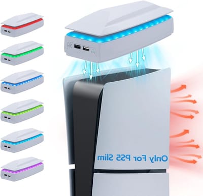 Verstelbaar Koelstation voor PS5 Slim met 3 Snelheden, RGB Verlichting en USB 2.0 Poorten - Inclusief Stofkap voor Disc en Digitale Versie