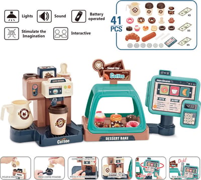 Kindersimulatie speelhuisspeelgoed/simulatie caféspeelgoed/waterkoffiemachine-snoep-donuts-winkelen kassier met creditcard/kinderspeelgoed/verjaardagscadeaus-vakantiecadeaus
