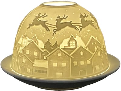 Clayre & Eef Waxinelichthouder Ø 12x8 cm Wit Porselein Kerst