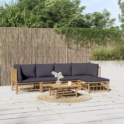vidaXL - 6-delige - Loungeset - met - kussens - bamboe - donkergrijs