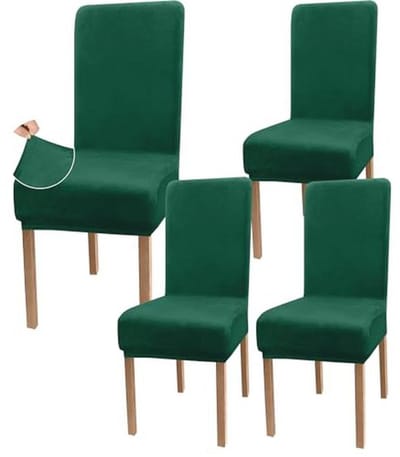 Fluwelen stretch eetkamerstoelhoezen - Luxe armloze stoelbescherming (set van 4, donkergroen)