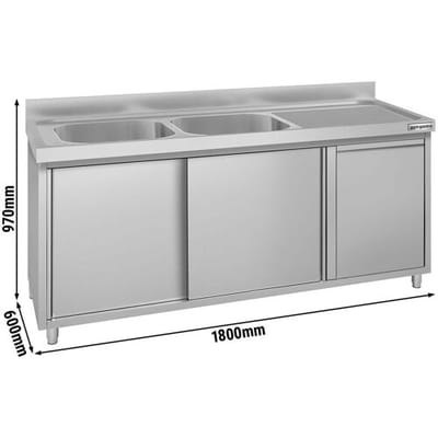GGM Gastro Spülschrank ECO - 1800x600mm - mit Abfallbehälter & 2 Becken links
