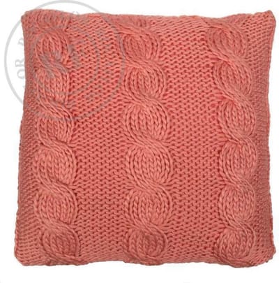 Sierkussen gebreid kabelpatroon Koraalroze 50x50cm