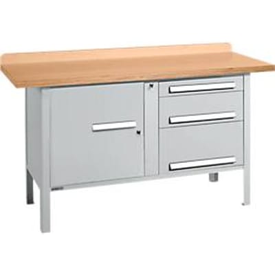 Box-type werkbank Schäfer Shop Select PWi 150-7, beuken multiplex blad, tot 750 kg, B 1500 x D 700 x H 840 mm, blank aluminium