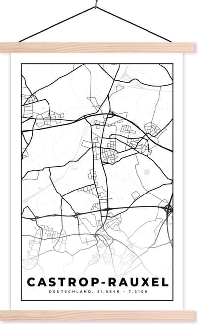 Posterhanger incl. Poster 40x60 cm - Schoolplaat - Castrop-Rauxel - Plattegrond - Kaart - Stadskaart - Textielposter - Blanke latten - Stadskaart