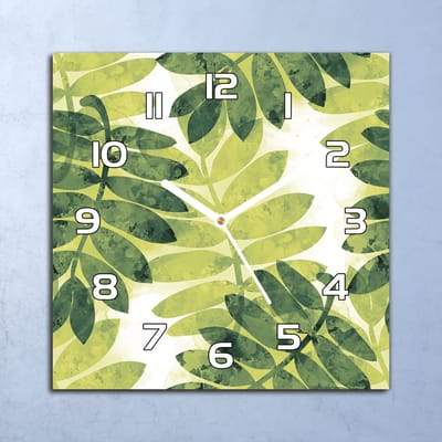 Coloray Wandklok - Bladerenjungle Glazen Wandklok - 30x30 cm - Groente Wandklok - Wandklok Vierkant - Wandklok Scandinavisch - Wandklokken Woonkamer - Stille Wandklok