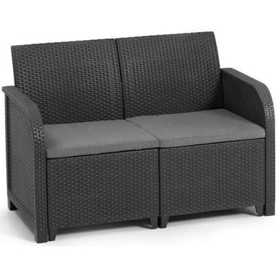 Banquette de jardin - Allibert by KETER - SanRemo - en résine imitation rotin tressé - Gris graphite
