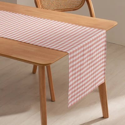 GAMUSI Tafelloper vlekbestendig katoen met stofgevoel VICHY Zalm 45 x 170 cm