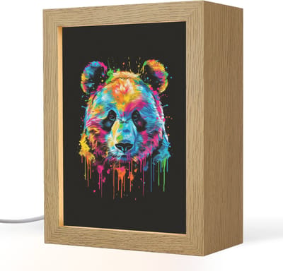 Nachtlampje 15x20 cm - Kinder lampje - Panda - Dieren - Kleur - Verf - Zwart - Tafellamp kinderkamer - Slaapkamer lamp - Bedlamp kinderen - Kinderlampje stopcontact - Wandlamp babykamer - Nachtlampjes