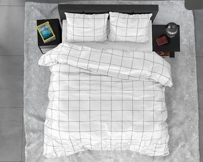 Dreamhouse Satin Deep check - Dekbedovertrekset - Tweepersoons - 200x200/220 + 2 kussenslopen 60x70 - Wit