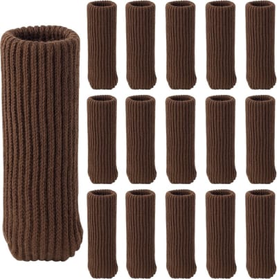 Bruine gebreide stoelpootbeschermers voor hardhouten vloeren - 16 stuks, hoge elasticiteit, dubbele dikte, antislip meubelpads