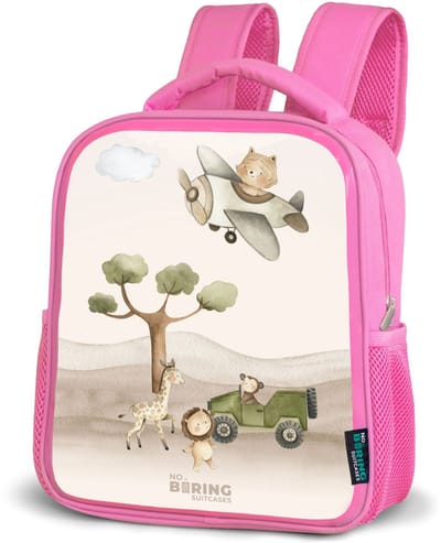 NoBoringSuitcases.com® - Rugzak roze - Schooltas meisjes - Dieren op safari - Kinder rugtas meisje - Boekentas kind - Kinderrugzak voor school - Schoolrugzak