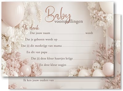 20 Baby voorspellingen - babyshower invulkaarten 20 stuks - Babyshower Games - Babyshower Spelletjes - Babyshower - Gender Reveal - Babyshower Games - babykaarten