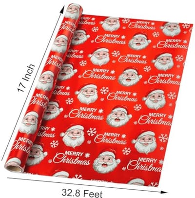 Kerstcadeau Inpakpapier Rol - 17 Inch x 32,8 Voet Rood Wit Met Vrolijke Ontwerpen