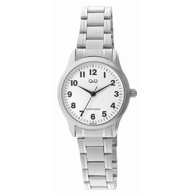 Q&Q C09A-010PY - Horloge - Analoog - Vrouwen - Dames - Stalen band - Rond - Metaal - Cijfers - Zilverkleurig - Wit