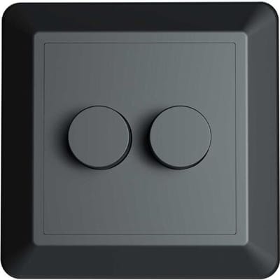HOFTRONIC Afdekmateriaal met dubbele dimmerknop - Geschikt voor LED Dimmers - Incl. centraalplaat en raamwerk - Druk/draaischakelaar - Mat zwart