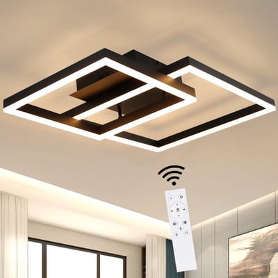 NETTLIFE LED Plafondlamp - Zwart - Vierkant 2-Lichts - 50W - Dimbaar met Afstandsbediening - Moderne Plafondverlichting - voor Slaapkamer Keuken Woonkamer