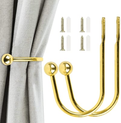 Dailygoods - Gordijnhouders 2 stuks Decoratieve metalen gordijn raffhouders haken wandbevestiging U-vorm raffbeugels gordijnen tieback hooks voor slaapkamer woonkamer badkamers kantoren cafés (Goud)