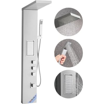 VEVOR Douchepaneeltorensysteem (3 in 1) met regendouchekop, (1345 mm) geborstelde roestvrijstalen douchekolom, aan de muur bevestigd regenmassagesysteem, met handdouche en grote bodyspray
