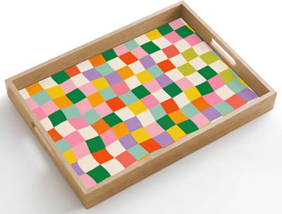 Dienblad hout 50x35 cm - Schootdienblad - Vierkanten - Kleurrijk - Golvend - Borrelplank rechthoek - Plateau dienbladen