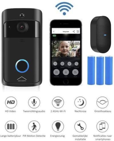 Xecurity X-One Deurbelset - HD WiFi Video Deurbel Draadloos met Camera - All Black
