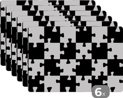 Placemat - Placemats kunststof - Puzzel - Schaken - Patronen - 45x30 cm - 6 stuks - Hittebestendig - Anti-Slip - Onderlegger - Afneembaar