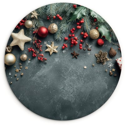 WallCircle® Wandcirkel 120x120 cm - Muurcirkel Kerstomlijsting - Hulst - Kleurrijk - Muurdecoratie woonkamer - Wanddecoratie slaapkamer - Kamer decoratie accessoires - Ronde schilderijen XXL