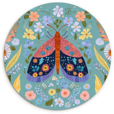 WallCircle® Wandcirkel 120x120 cm - Muurcirkel Vlinder - Sierlijk - Bloemen - Bladeren - Muurdecoratie woonkamer - Wanddecoratie slaapkamer - Kamer decoratie accessoires - Ronde schilderijen XXL