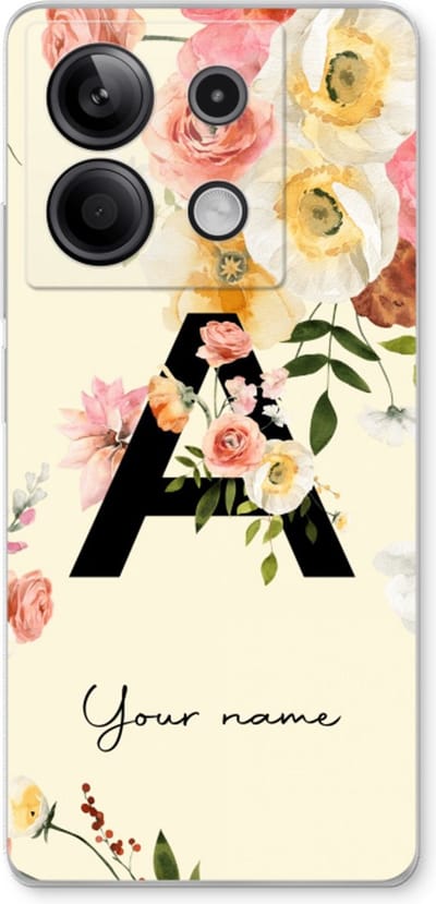Gepersonaliseerd - Case Company® - Hoesje geschikt voor Xiaomi Redmi Note 13 5G hoesje - Flirty Flowers Monogram - Soft Cover Telefoonhoesje - Bescherming aan alle Kanten en Schermrand