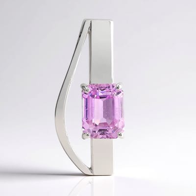 Cavill - Zilveren hanger met 1,87 ct achthoekige trapgeslepen kunziet - 925 zilver met palladium - Uniek elegant sieraad dames