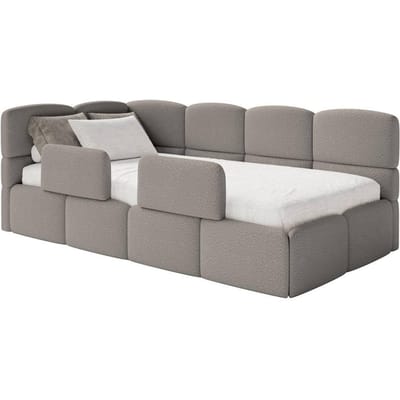 Jeugdbed incl matras Chloe links bouclé 90x200 met opbergruimte en rails | NADUVI Collection