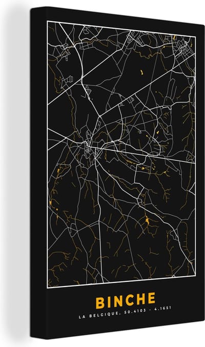 Canvas Schilderij Binche - Stadskaart - Kaart - Plattegrond - Gold - 20x30 cm - Wanddecoratie
