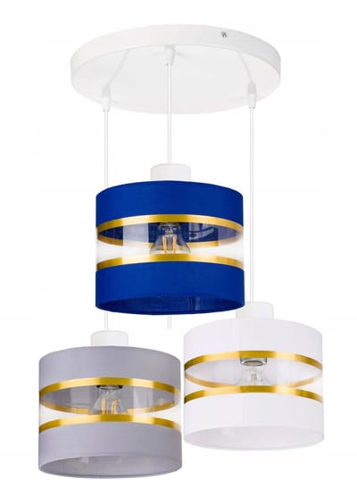 Hanglamp met stoffen kap, 3xE27 fitting, goudkleurige streep