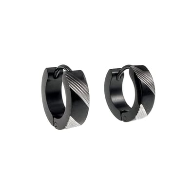 ∅13mm x 4mm Oorringen Unisex - Zwart PVD-Coating op RVS - Oorbellen met Strepen Dames - Heren