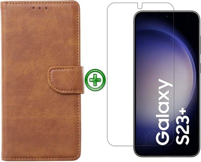Samsung Galaxy S23 Plus hoesje - Met Samsung S23 Plus Screenprotector - Portemonnee Cover - Bruin